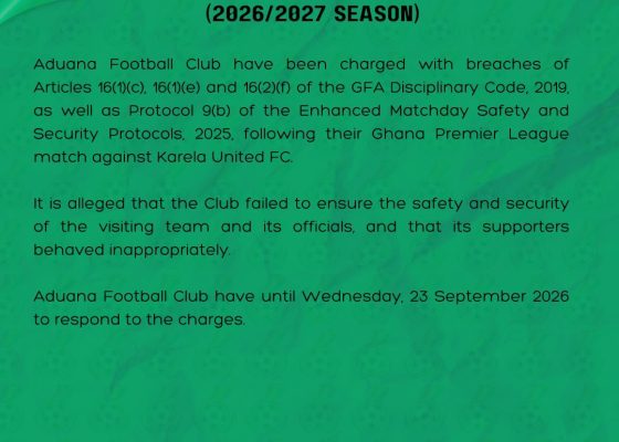 GPL: Aduana FC Charged Over Alleged Matchday Safety and Supporter Conduct Breaches