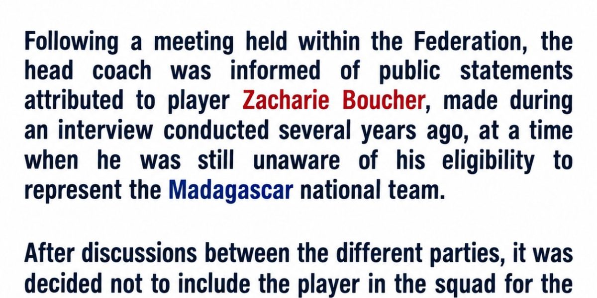 AFCON 2027 Q: Madagascar FA Drops Zacharie Boucher Following Backlash Over Historical Comments