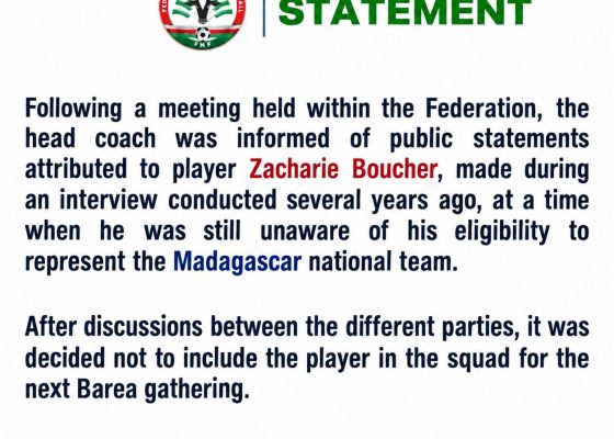 AFCON 2027 Q: Madagascar FA Drops Zacharie Boucher Following Backlash Over Historical Comments