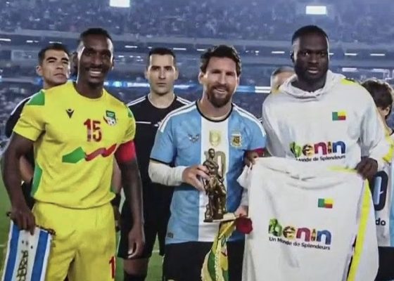 Benin Captain Presents Messi With Replica of Iconic Agojie Statue
